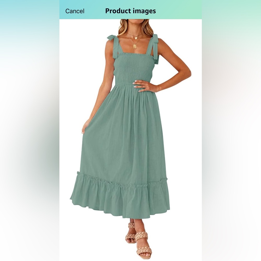 NWT Sage Green Smocked Maxi Dress with Tie Straps